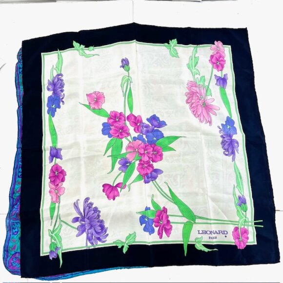 set of 2 Leonard Paris & Vintage Scarf Pure 100% Silk chiffon 26"x26 pink(15) - Picture 8 of 12